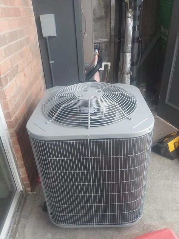 Completed full commercial HVAC system installation including Bryant GA4SAN524 air conditioning condenser unit mounted on exterior concrete pad and BCRMA2124S3N3 water fan coil unit installed in interior mechanical closet. Connected refrigerant lines with proper insulation, installed new thermostat, ran copper piping and PVC lines to existing water supply, secured electrical disconnect and conduit, obtained permit, and verified system operation upon startup.