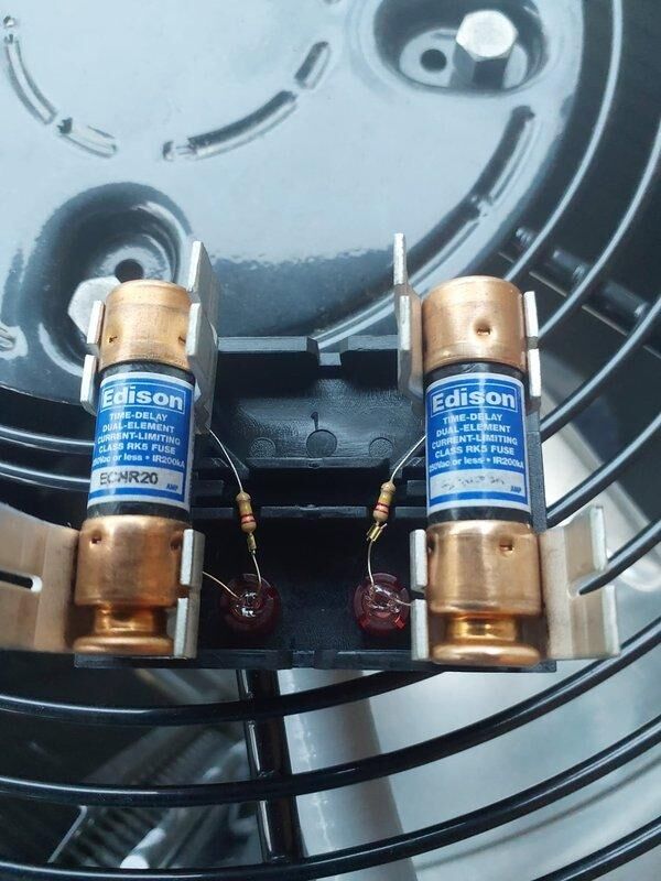 Cincinnati, OH - Responded to IBI inspection callback to address OCPD deficiency on AC unit. Replaced oversized 25-amp fuses with proper 20-amp Edison ECNR20 time-delay current-limiting fuses to match equipment nameplate specifications and meet code requirements.