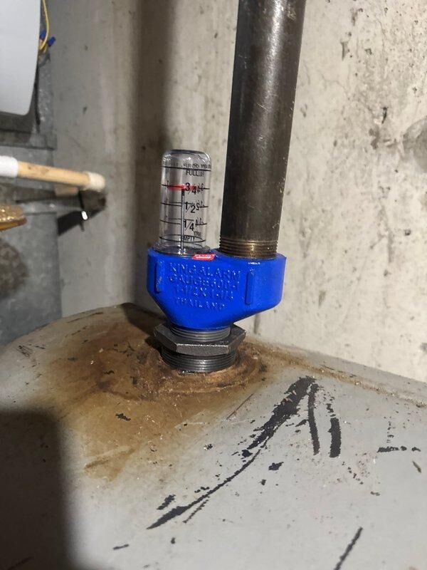 Cincinnati, OH - Inspected and serviced fuel fill whistle system. Verified proper operation of flow meter on main supply line showing indicator functioning at approximately 75% capacity. Confirmed all threaded connections were secure with no signs of leakage.