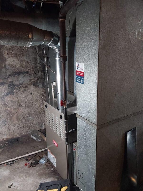 Cincinnati, OH - Installed an 80% efficient Legacy Gas Furnace (800SB60110M21) with 100k BTU capacity in commercial space. Connected unit to existing flue pipe and evaporator coil for air conditioning, and capped return air on the left side of the system. All connections were properly secured and system was tested for proper operation.