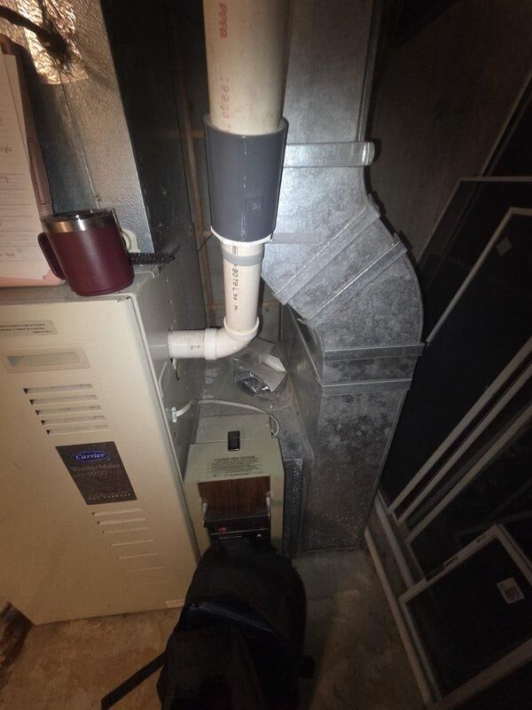 Completed full HVAC system replacement including installation of new Carrier furnace and air conditioning unit. Installed Nest smart thermostat with proper wiring configuration connecting Y1, G, RC, W1, C, and RH terminals. Routed and secured all ductwork, condensate drainage lines, and venting systems per manufacturer specifications and local building codes.